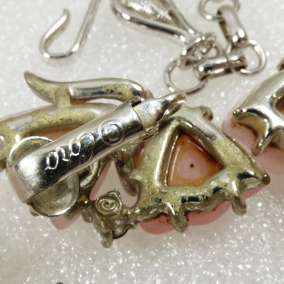 Vintage Coro Pink Thermoset Silver Tone Link Collar Necklace & Clip Earrings Set - Picture 6 of 11